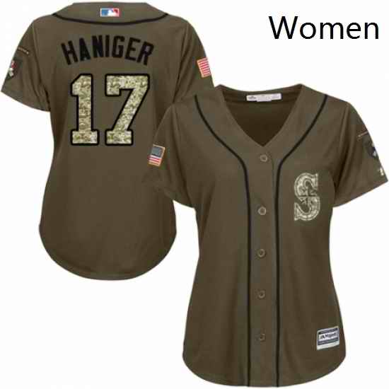 Womens Majestic Seattle Mariners 17 Mitch Haniger Authentic Green Salute to Service MLB Jersey
